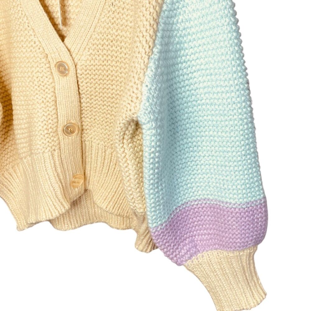 For Love & Lemons x Revolve Kerry Cropped V Neck Colorblock Cardigan Size S NWT - Picture 9 of 14